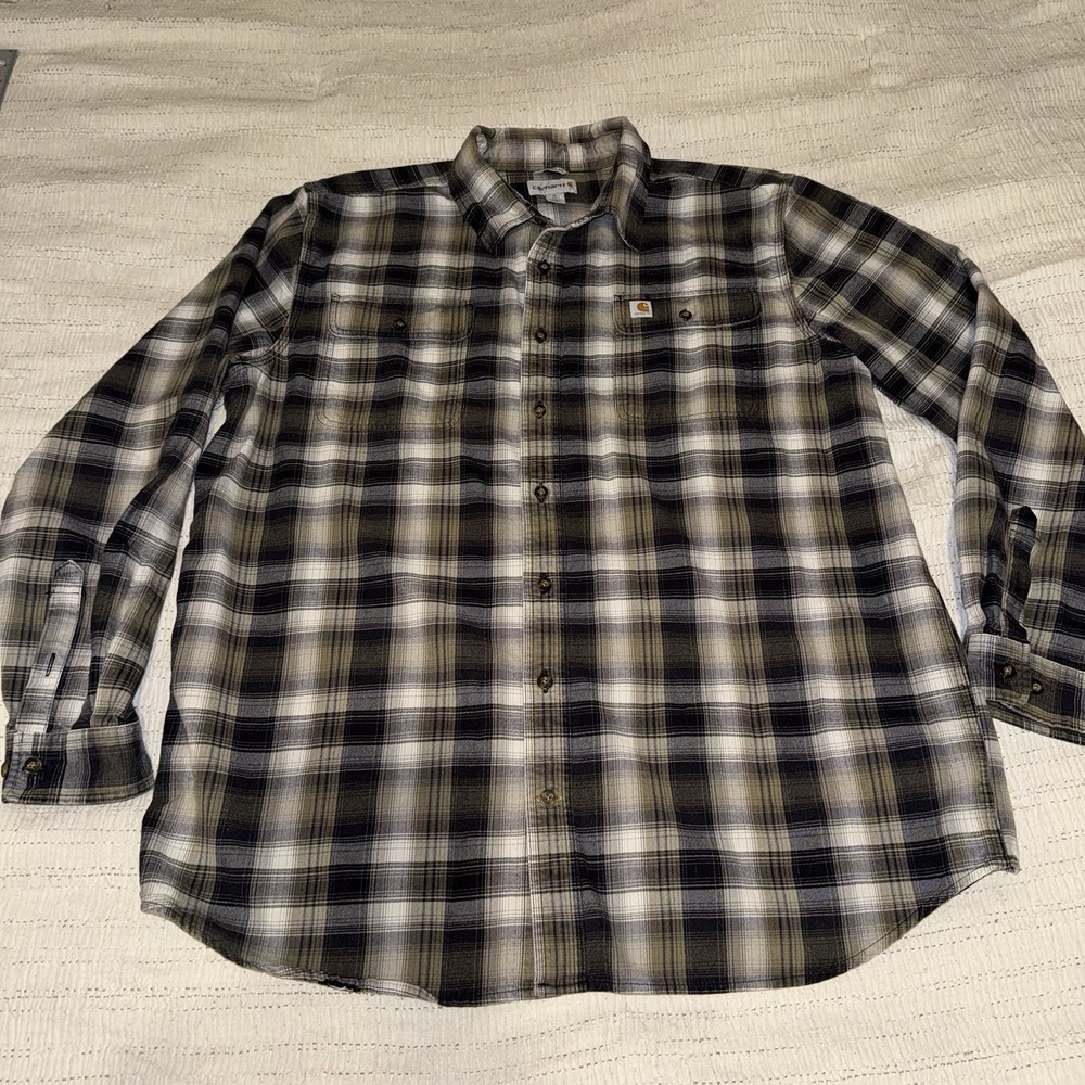 Carhartt Flannel Shirt Mens XL Tall Original Fit Plaid Button Up Workwear Brown‎